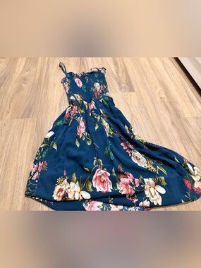 Girls' Teal Floral Smocked Sundress